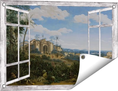 Gards Tuinposter Doorkijk Gezicht op Olinda, Brazilië - Frans Jansz. Post - 60x40 cm - Tuindoek - Tuindecoratie - Wanddecoratie buiten - Tuinschilderij