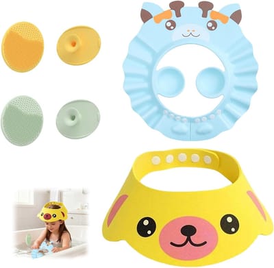 Verstelbare Baby Douchcap - Set van 3 Shampoo Beschermers - Oorbescherming en Wasborstels voor Peuters en Baby's - Comfortabel en Veilig tijdens het Wassen
