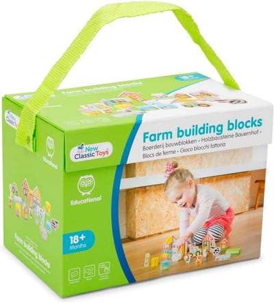 Boerderij Bouwblokken - Houten Speelset - Spelenderwijs Leren - Bevordert Motoriek - 23 x 17 x 3 cm - Multicolor