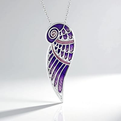 Cavill - Elegante Zilveren Halsketting met Paarse Vleugel Hanger - 925 Sterling Zilver - Filigraan Dames Ketting 45,7 cm - Stijlvolle Sieraden