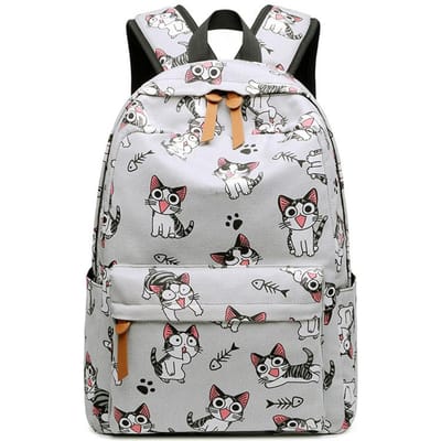 schattige canvas middelbare school rugzak voor meisjes cartoon kat print boekenrugzak grijze schooltassen voor studenten vrouwen lichtgewicht rugzak gray