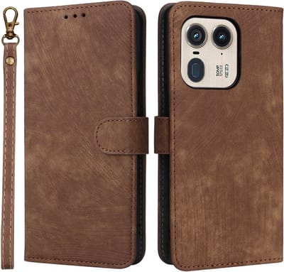 Coverup Hoesje - Geschikt voor Motorola Edge 50 Ultra Hoesje - Coverup Book Case met Koord - Bruin