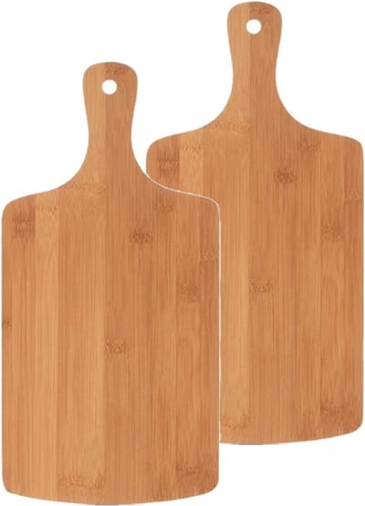 Zeller Bamboe houten keuken snijplank met handvat - 2x stuks - 40 x 19,5 cm - Snijplanken - Serveerplanken