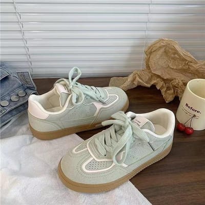 Platte Zool Veelzijdige Kleine Witte Schoenen Dames Zomer Nieuw Ademend Eenvoudig Retro Duitse Trainingsschoenen Boardschoenen Sport- en Vrijetijdsschoenen 40 groen