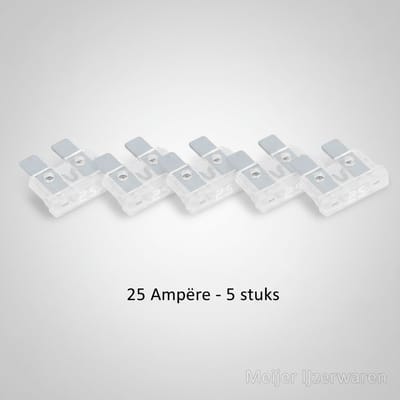STANDAARD STEEKZEKERINGEN - 25A 32V - WIT - DUITSE AUTOMOTIVE KWALITEIT (WURTH) - GESCHIKT VOOR AUTO / CAMPER / BOOT - PER 5 STUKS - VLAKSTEEKZEKERING - VAN -40 TOT 125 °C