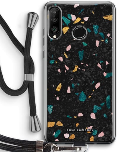 Case Company® - Hoesje met koord geschikt voor Huawei P30 Lite hoesje met Koord - Terrazzo N°10 - Telefoonhoesje met Zwart Koord - Bescherming aan alle Kanten en Over de Schermrand