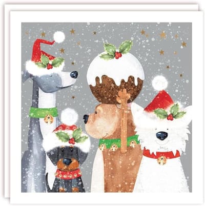 Kerstkaarten - Wenskaarten Feestdagen kaarten - Versturen Kerst - Feestelijke Honden Print - 14 x 14 cm - Multicolor