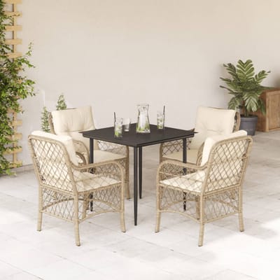 vidaXL - 5-delige - Tuinset - met - kussens - poly - rattan - beige