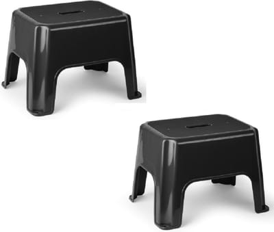 Plasticforte Keukenkrukje/opstapje - 2x stuks - 40 x 30 x 28 cm - zwart - Keuken/badkamer verhoger - max 150 kilo