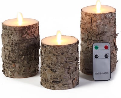 Set van 3 luxe berkenhout kleur LED stompkaarsen met afstandsbediening - Woondecoratie - LED kaarsen - Elektrische kaarsen