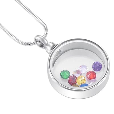 Aramat Jewels | Gedenkhangers | Stalen Ashanger voor As of Haar – Universeel Gedenksieraad RVS | Rond-Zirkonia-Multikleur-3.5x2.5cm | |20mm | Staal | Volwassenen | Verkleurd niet