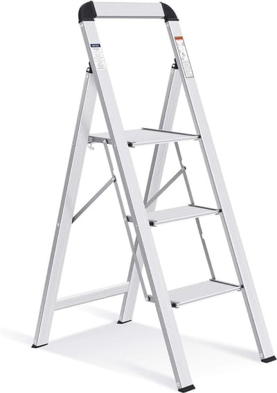 DailySupplies® Huishoudtrap 3 Treden - Keukentrap Inklapbaar - Opstapje - Zilver