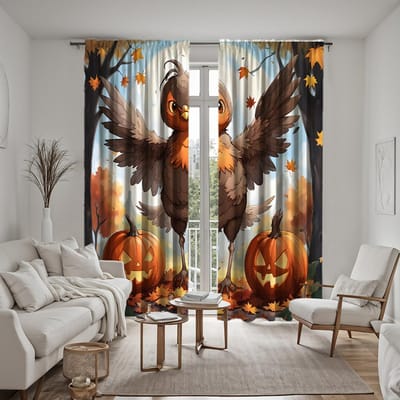 2 stuks set HD Halloween Pompoen Haan Esdoornblad decoratief gordijn Bruine koord digitaal bedrukt gordijn Huisdecoratie stijl D W52H63inchW132H160cm black