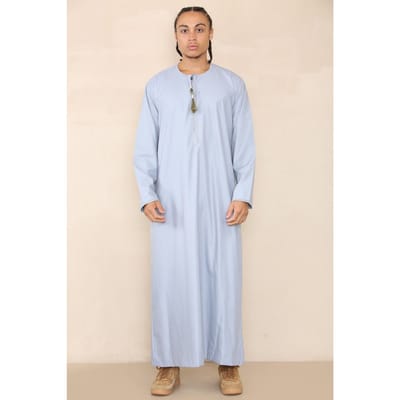 Heren blauwe Thobe Jubba Saoedi-Islamitische Arabische Eid Emirati Kaftan Jubbah Tassel Robe