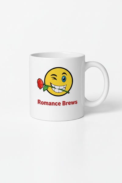 Romantische Mok met Winkende Emoji & Roos - 'Romance Brews' Koffiemok | Valentijn Cadeau