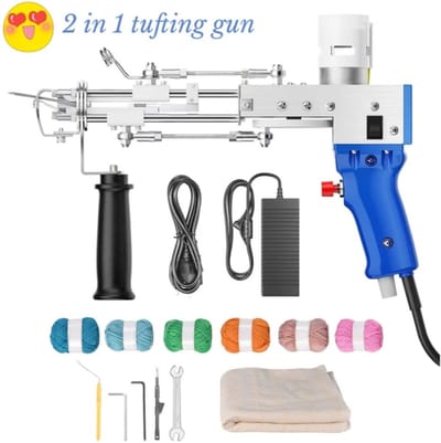 MKSS® Premium Tufting Gun Beginnerspakket - Borduurmachine 2 in 1 - Naaimachine - Inclusief Accessoires - Wit met Blauw