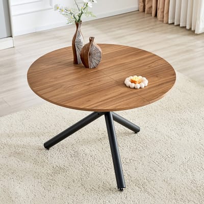 REDOM - Bijzettafel - Rond - Industrieel - Voor Woonkamer Of Slaapkamer - MDF En Metaal - Zwart En Walnootkleurig