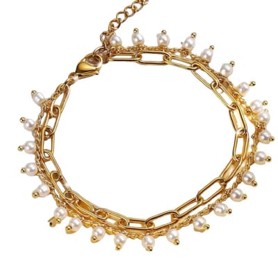 Armband - verstelbaar - 17 tot en met 22 cm - dubbele ketting - schakel - pareltjes