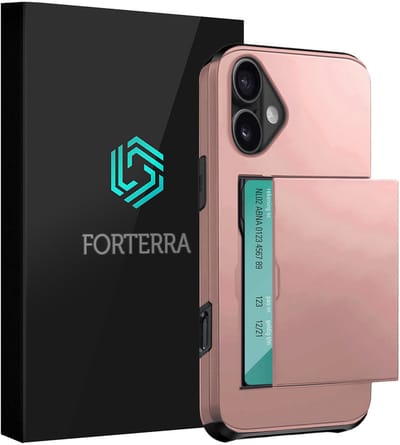 Hoesje Geschikt voor iPhone 17 Pashouder Hard Case Hoes - Hoes Geschikt voor iPhone 17 Hoesje Back Cover Met Pasjeshouder - Rosé goud