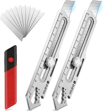 Professionele Snijmessen van RVS, Universele 18 mm Afbreekmessen met Extra SK5, Multifunctionele Tapijtmes voor Binnen en DIY Klussen, Set van 2