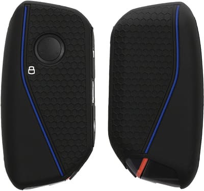 kwmobile autosleutel hoesje geschikt voor BMW 4-knops X7 X1 U11 iX ix1 7-serie G07 I7 autosleutel hoes - Siliconen autosleutel behuizing - Auto sleutel case met honingraat - Sleuteletui in zwart / blauw