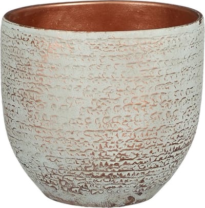 Mica Decorations Plantenpot/bloempot - terracotta - koper/wit flakes relief- D16/H14 cm