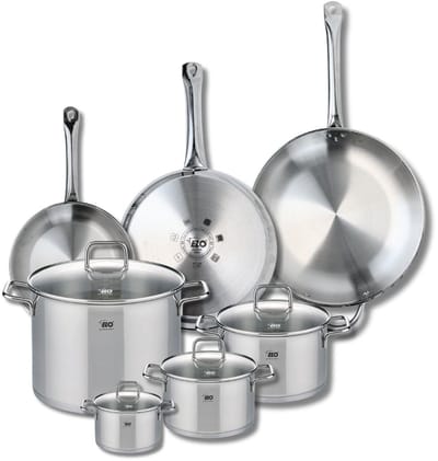 Set van 3 Kookpannen 24, 28 en 32 cm en 4 braadpannen 12, 16, 20 en 26 cm Elo Profi Citrin