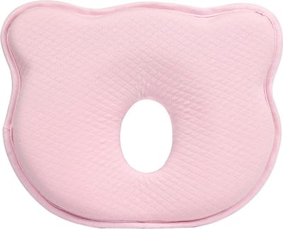 Baby platte hoofdsteun, pasgeboren kussen, zuigelingenhoofd misvormd kussen 0-12 maanden, pasgeboren memory foam reiskussen, baby kussen, 3D baby kussen - roze - 25*23*3*1
