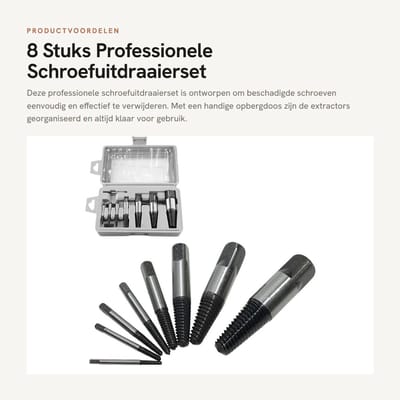 Dailygoods- Schroefuitdraaierset Professionele 8 Stuks - Schroefverwijderaar - Opbergdoos - Gemaakt van Koolstofstaal - Duurzaam - Gebruiksvriendelijk - Schroefextractor