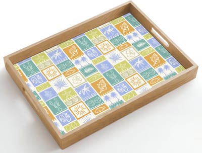 Dienblad hout 50x35 cm - Schootdienblad - Kust - Zee - Zon - Strand - Borrelplank rechthoek - Plateau dienbladen