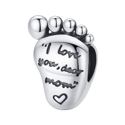 Voetje liefde moeder kind bedel | bedels voor armband | familie bead | I love you dear mom | Zilverana | geschikt voor alle bekende merken | 925 zilver | moederdag