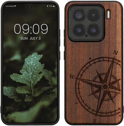 kwmobile telefoonhoesje geschikt voorXiaomi 15 - Hoesje met bumper - hout - In donkerbruin Vintage Kompas design