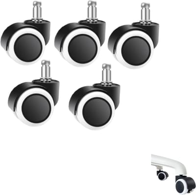 Set van 5 - Universele wielen - Geschikt voor bureaustoelen en computerstoelen - Stil - Wielen en katrollen - Accessoires voor bureaustoelen - Vloerbeschermer - Veerbediend - Zwart en wit