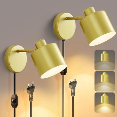 CLVP® Wandlamp Binnen met Snoer - Wandlamp met Stekker voor Binnen - met Dimbare Schakelaar - Industrieel en Vintage - Slaapkamer Bedlampje