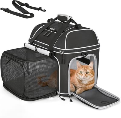Huisdier drager - Reismand kat - Veilig reizen - Uitbreidbaar ontwerp - Tot 11 kg - Zwart