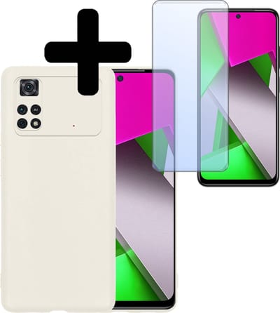 Hoesje - Met Screenprotector - Geschikt voor Xiaomi Poco X4 Pro 5G - Sterk & Shockproof - Back Cover - Siliconen Case - Telefoon Hoes - Telefoonhoesjes - Wit