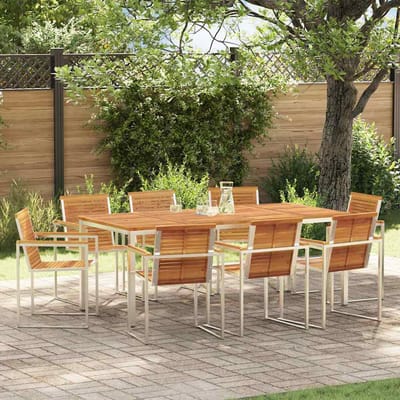 vidaXL - Tuin - Eettafel - Set - 9 - st - Massief - acaciahout - en - roestvrij - staal