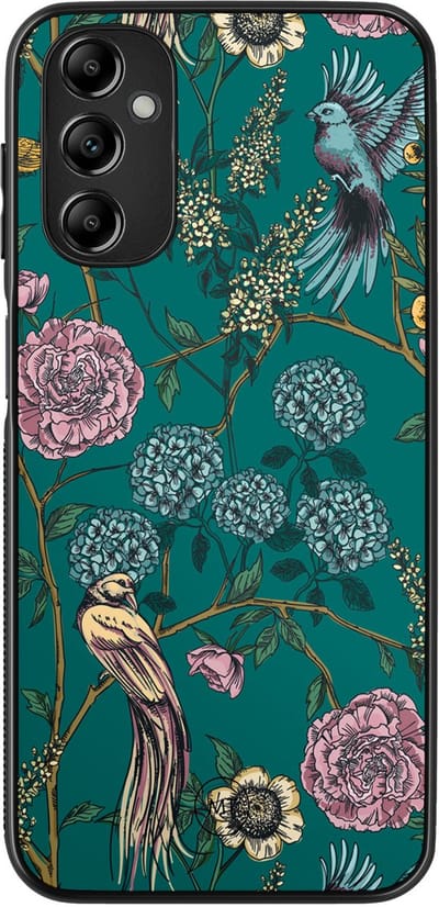 Hoesje geschikt voor Samsung Galaxy A14 5G - Vogels Japanse bloemen - TPU Hard Case Backcover - Groen - Mooie Telefoonhoesjes