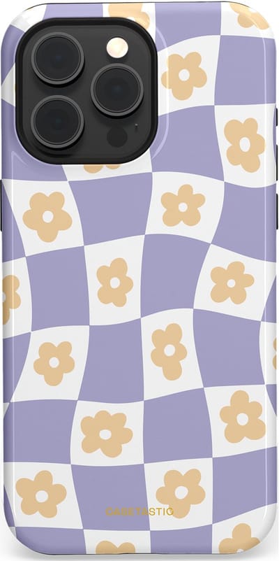 Casetastic hoesje geschikt voor Apple iPhone 15 Pro Max - MagSafe - Dubbellaagse bescherming - Kronkelende madeliefjes - Fashion Case - Lila Wit Zand Lichtgrijs