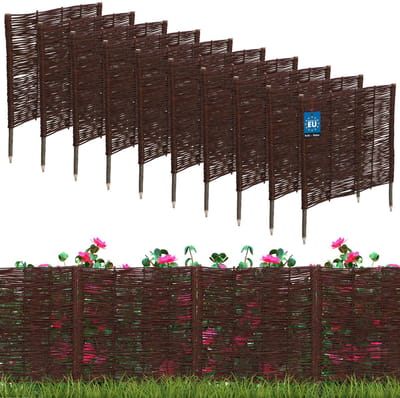 KOTARBAU® 10 st Bloembedrand, Wilgenhouten Hek, Beeteinfassing, 60 x 10 cm, Bruin, Tuinafscheiding, Houten Tuinhek, Schapenhek