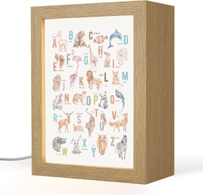Nachtlampje 15x20 cm - Kinder lampje - Alfabet - Educatief - Letters leren voor kinderen - Wilde dieren - Kleurrijk - Tafellamp kinderkamer - Slaapkamer lamp - Bedlamp kinderen - Kinderlampje stopcontact - Wandlamp babykamer - Nachtlampjes