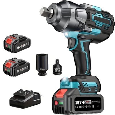 Accu Momentsleutel – Slagschroevendraaier – Draadloze Impact Wrench – Elektrische Boutenlichter – Accuboormachine – 1600 Nm Koppel – 2x 5000mAh Batterijen – 3 Versnellingen