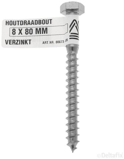 Deltafix - Houtdraadbout 8x80mm. Lang. verzinkt. Houtfret.