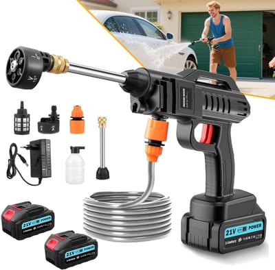 21V Draadloze Hogedrukreiniger - 26bar Accu-Hogedrukreiniger - Elektrische Hogedrukreiniger Voor Auto/Motor/Tuin - Inclusief 2 X 1200 Mah Accu's En Een 6-In-1 Mondstuk
