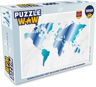 Puzzel Wereldkaart - Blauw - Marmer print - Legpuzzel - Puzzel 1000 stukjes volwassenen