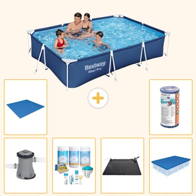 Bestway Rechthoekig Steel Pro Zwembad - 300 x 201 x 66 cm - Blauw - Inclusief Pomp - Onderhoudspakket - Solar Mat - Afdekzeil - Grondzeil - Filter - 7-delig