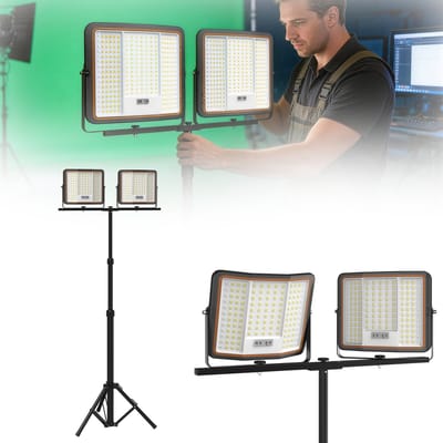 2x100W LED Bouwlamp Accu - Met Statief & 2M Type-C Kabel - 360° Draaibaar - 3 Lichtstanden - Hoogte Verstelbaar 110-174cm - Koudwit - IP66 Waterdicht - Voor Garage, Werkplaats En Bouwplaats - NAIZY