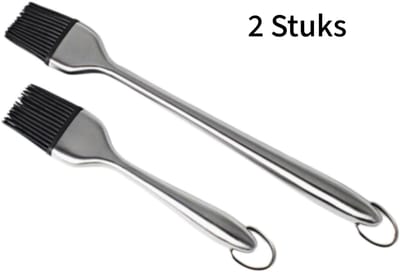 2 stuks - roestvrijstalen siliconen kwast set - hittebestendig en haarvrij - barbecueën en bakken buiten - 30cm+20cm hol handvat - antislip en makkelijk schoon - zilver