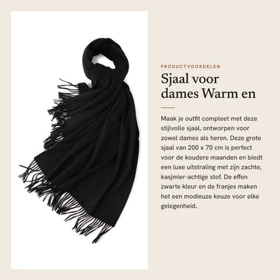 Dailygoods- Sjaal Warm - Kasjmier/Acryl - Grote Sjaal 200 x 70 cm - Effen - Uniseks - Modieuze Franjes - Sjaaltje