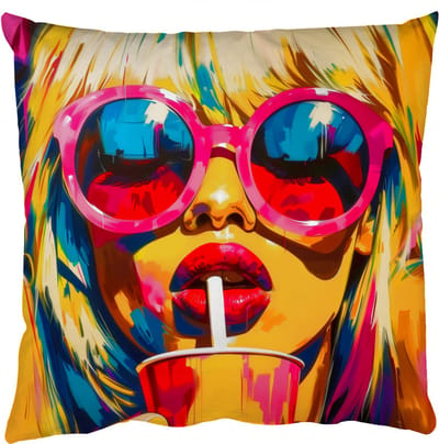 Sierkussens - Kussentjes Woonkamer - 50x50 cm - Zonnebril - Roze - Vrouw - Rietje